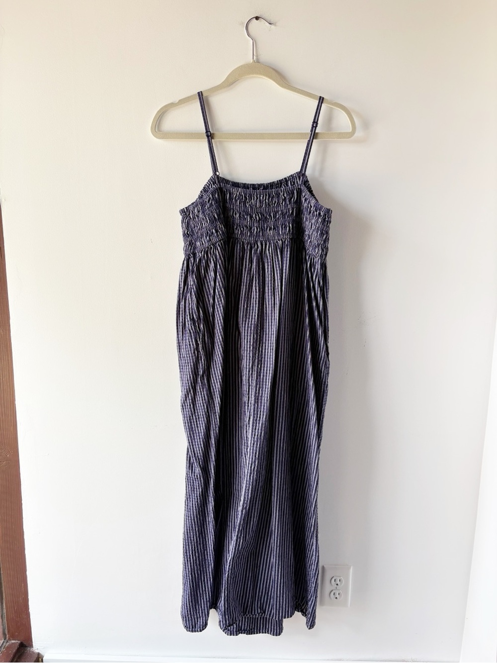 A New Day Striped Smocked Cami Maxi Dress Navy Blue White Spaghetti Strap - Picture 2 of 6